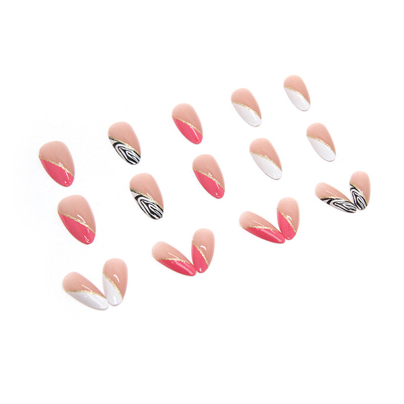 Droplet-Shaped Export Nails Golden Ribbon Multi-Color French Tip