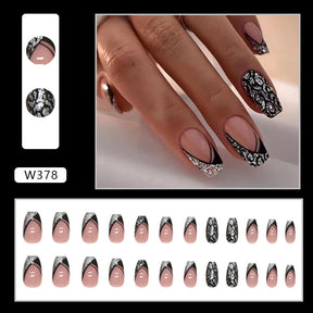 Sweet Cool Leopard Print Triangular Black French Nails Short Ballet