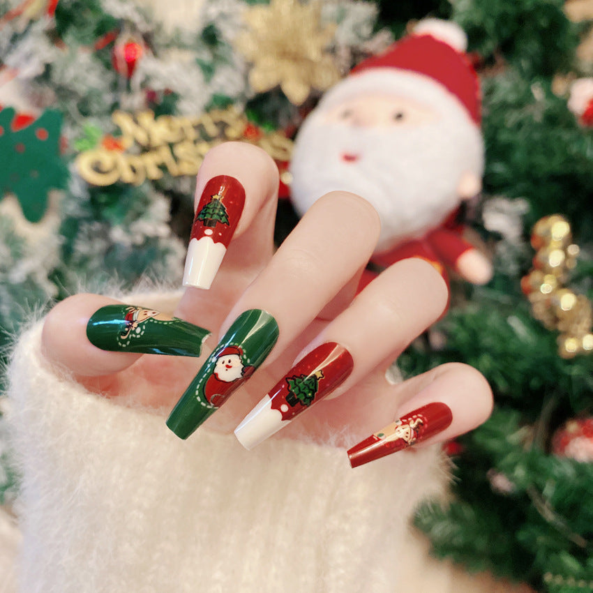 Christmas Nail Tips with Snowflakes and Reindeer, 24 Pieces