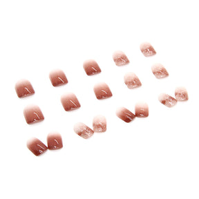 Short Gradual Color Red-Brown Transparent Nail Tips, 24 Pieces Set