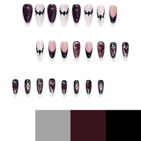 Almond Halloween Punk Metal Black Red Gradient Bat Spider Nail Tips