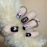 Black Croomy Short Heart Devil Nail Extensions, Ready-Made