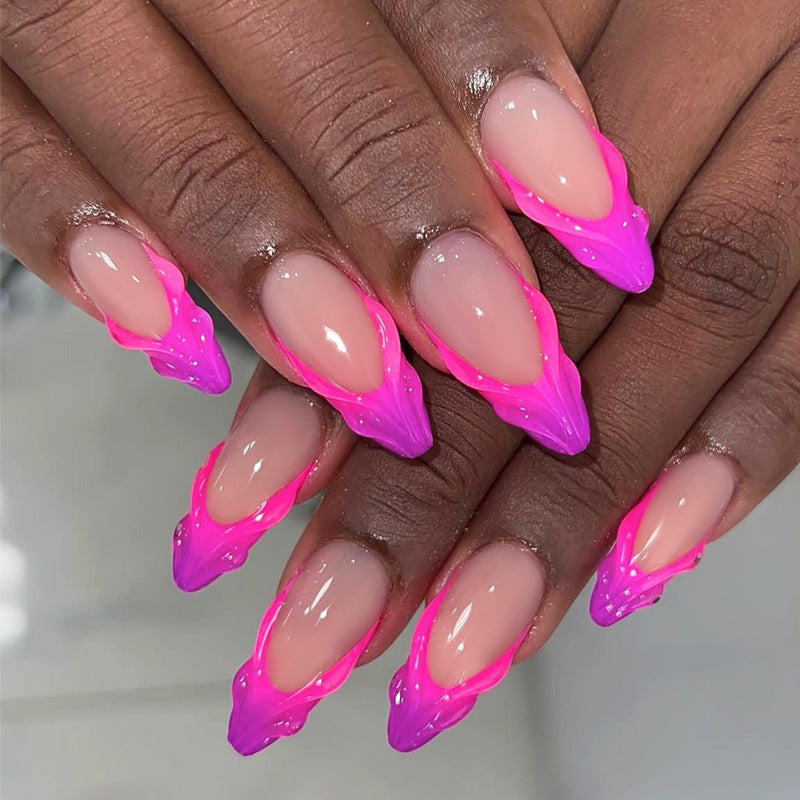 Ombre French 3D Almond Shape Detachable False Nails