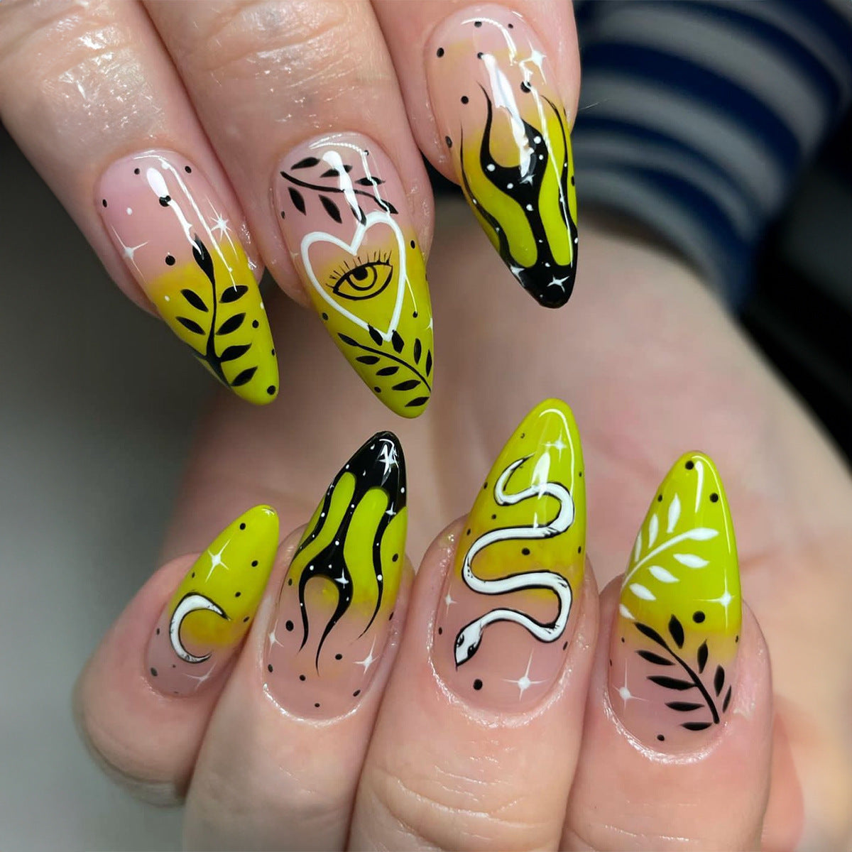 Almond Nail Tips with Tropical Jungle Print, Sweet and Edgy