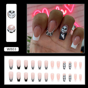 Black and White French Mid-Length Ballet Nail Stickers