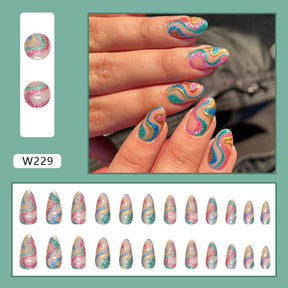 Shiny Snake Pattern Fragment Almond Nails, Durable, Wholesale