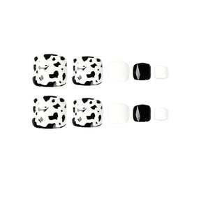 Clear Black & White Leopard Print Fall Toe Nails - Removable Nail Tips