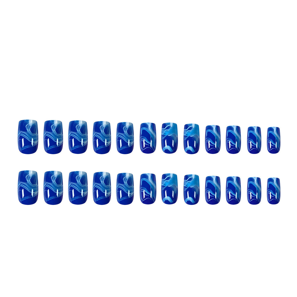 Summer Blue Ocean French Square Fake Nails