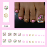 Spring-Summer New Arrival, Fresh Green Leaf Red Flower Toenails, Shiny Solid Colo