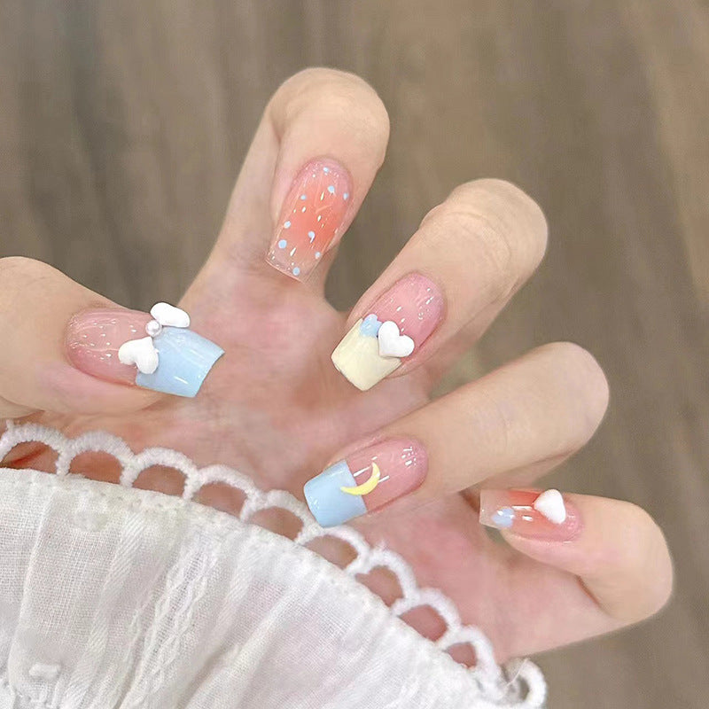 Cute Removable Nails - Polka Dot, Moon, Heart, Butterfly (French)