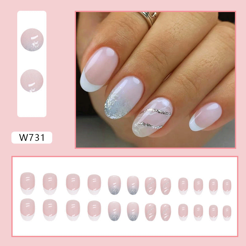 Round Tip Cute Girl Nails - Shimmer French, Sweet and Gentle