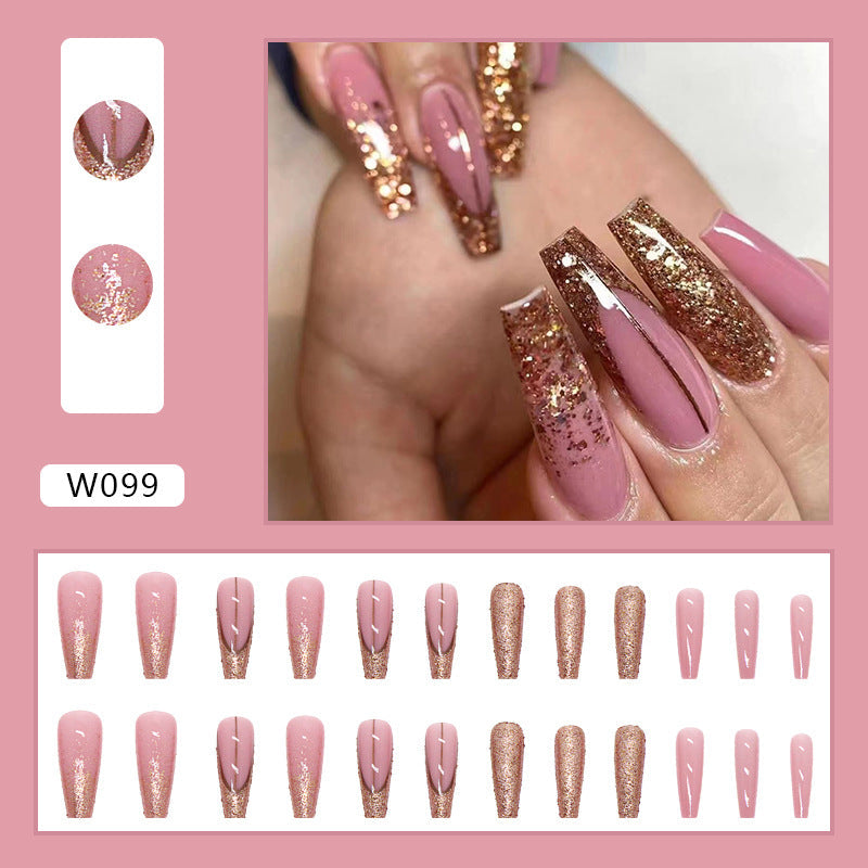 Ballet-Style Long Shiny Gold Glitter Wearable Nail Tips