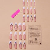 Long Detachable Nail Tips with Pink French and Rhinestones