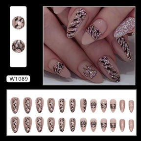 Shiny Almond Nails Sweet Cool Champagne Leopard Print Ins Style