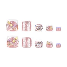 Crystal-Studded French Butterfly Toe Nail Art