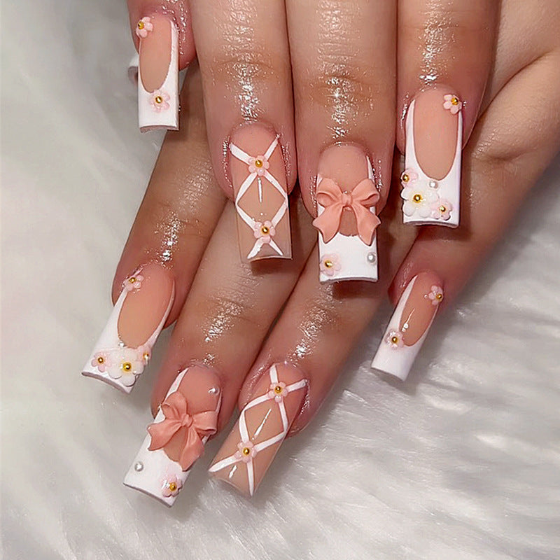 Chic French Bow Pink Detachable Nail  Wraps