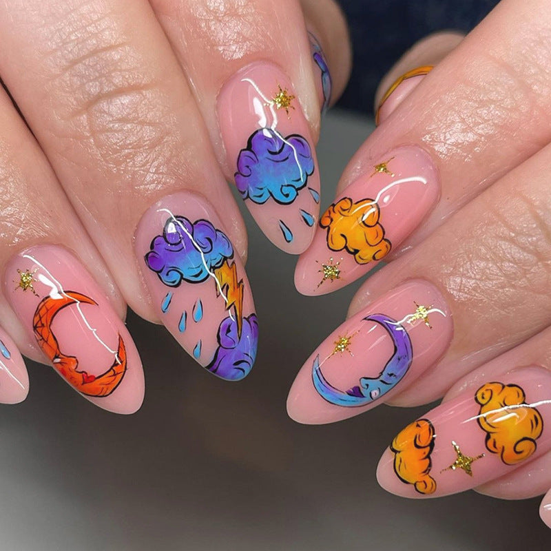 Round Tip Multicolor Cloud Nail Stickers with Stars