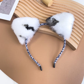 Cute Real Rabbit Fur Cat Ear Headband - Leopard Print