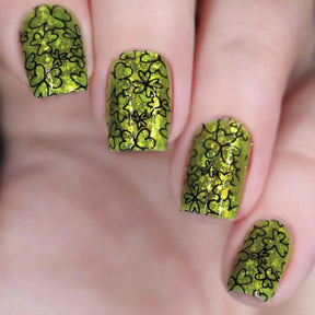 St. Patrick's Day Green Glitter Short Square Nails with Black Clover