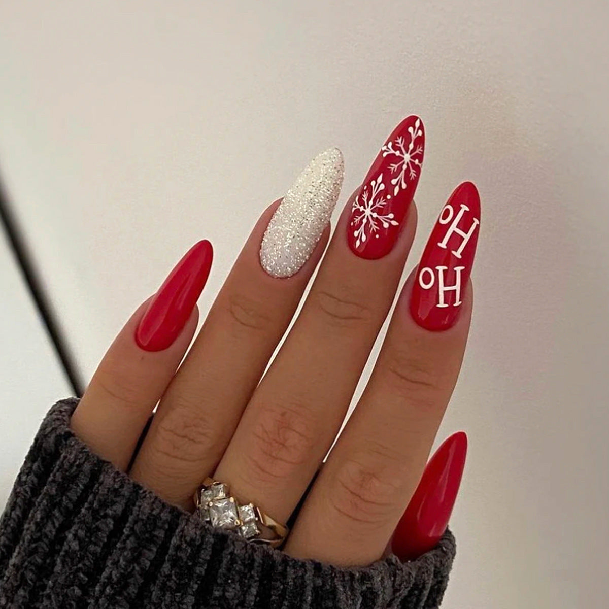 Red Christmas Snowflake Detachable Nails