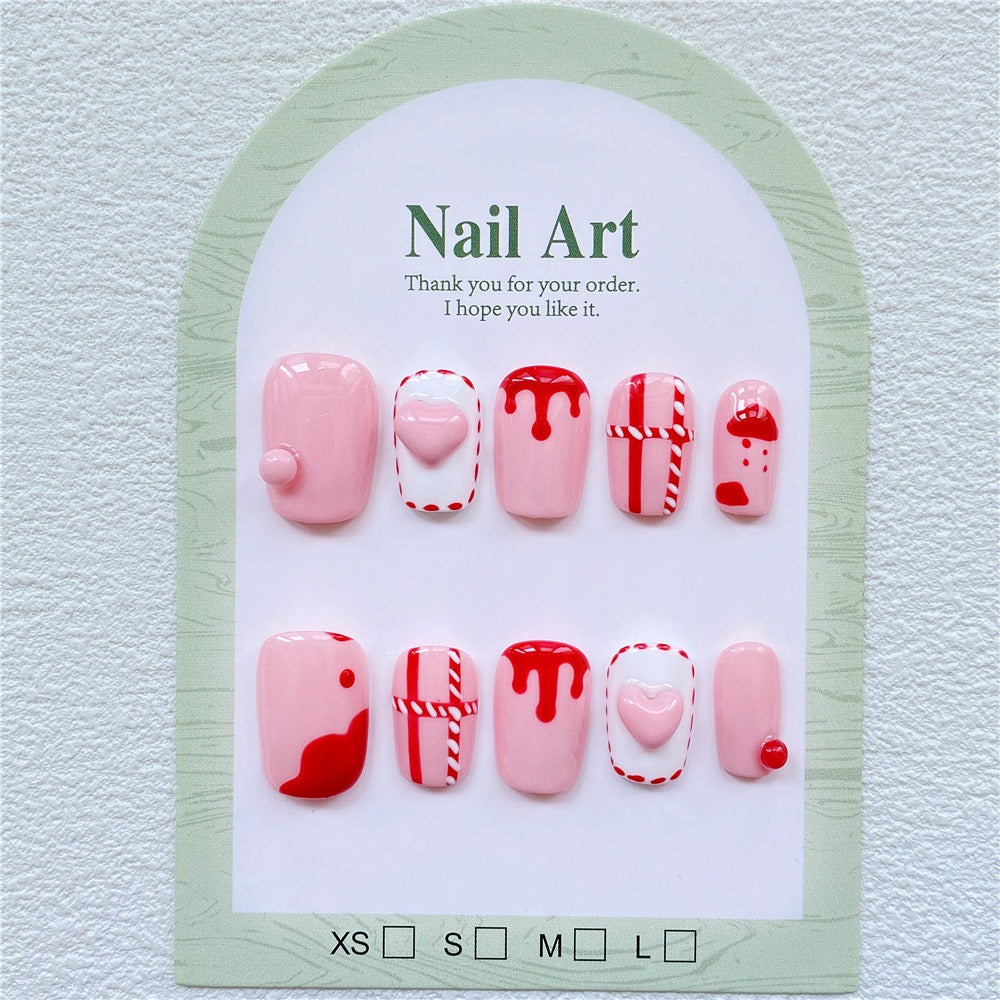 Chic Handmade Dragon Fruit Heart Fall Nails, Stylish and Versatile Short Nail Patches