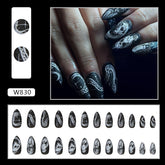 Black Matte Skull Almond Fall Nails 24 Pieces