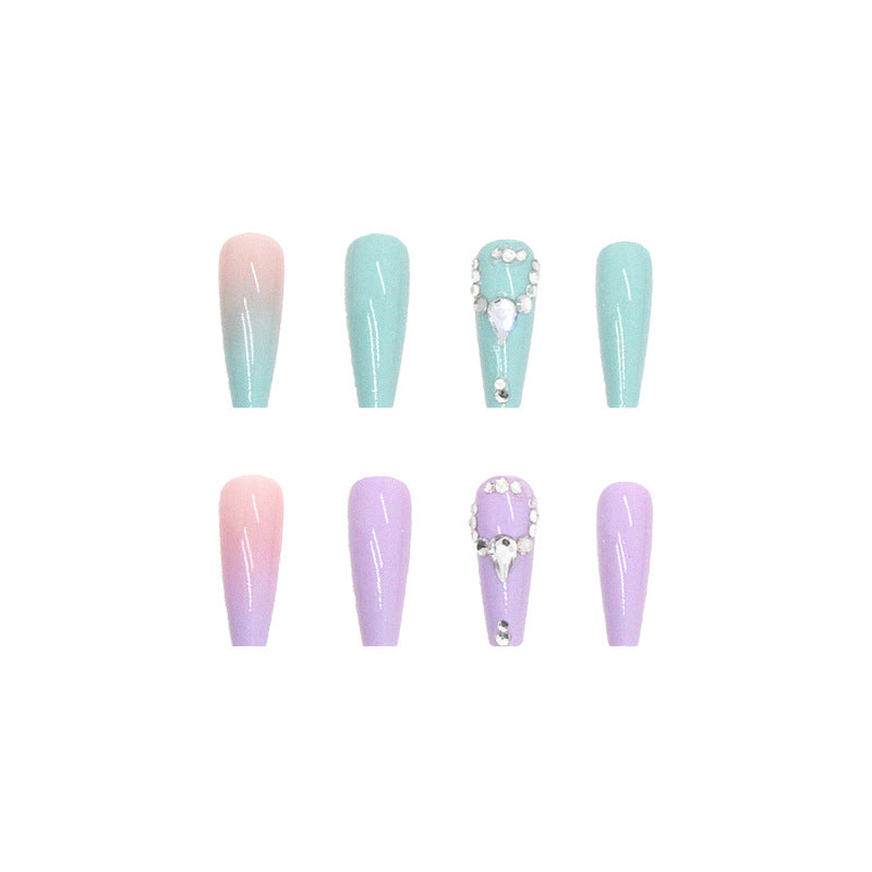 Dual-Tone Swarovski Crystal Droplet Nail Tips Finished Milk Green Taro Purple