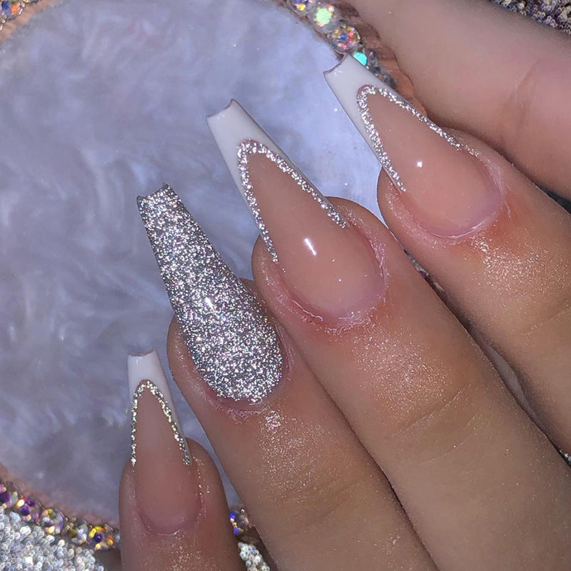 Pure Desire Shiny White French Long Ballet Nails Ins Style