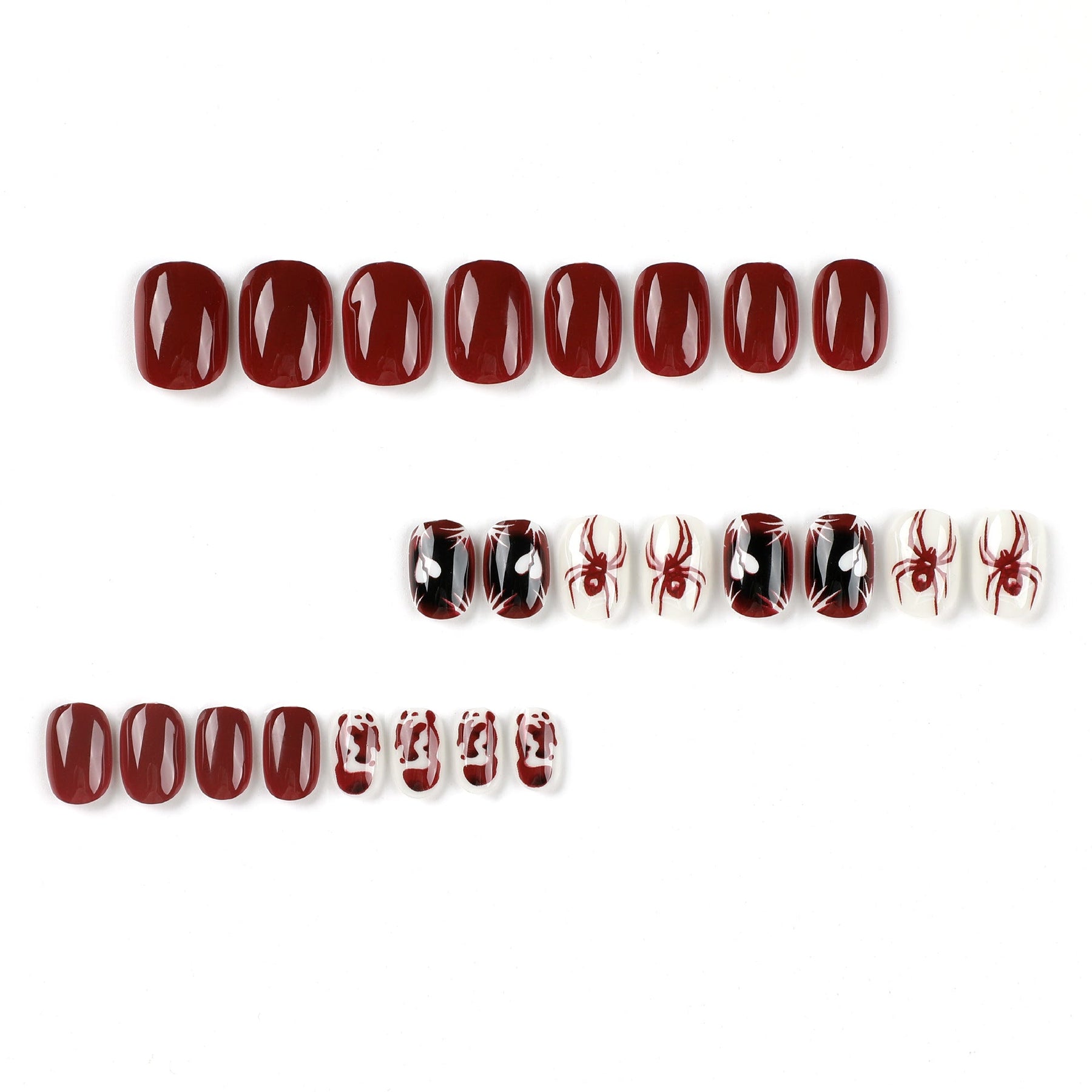 Wholesale Red-White Contrast Nail Art Tips with Heart and Spider Designs