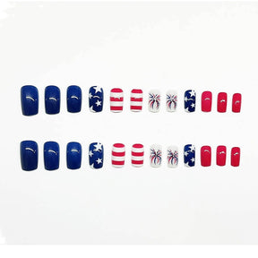 Popular Flag-Style Nails with Red and Blue Accents