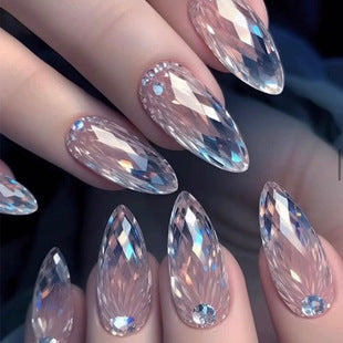 New Arrival Almond-Shaped Nail Tips with Water Diamonds and Stars