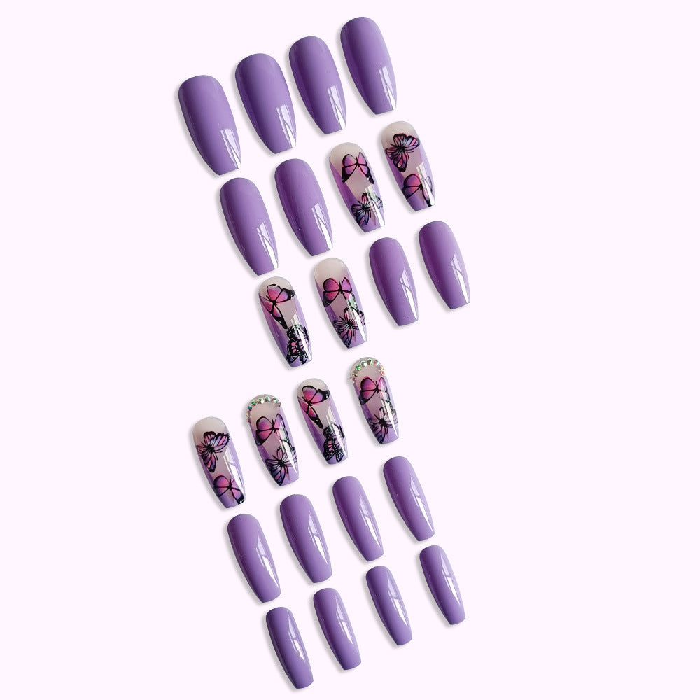 Cool Klein Blue Purple Ballet Butterfly Nails - Glamorous (24-Piece)