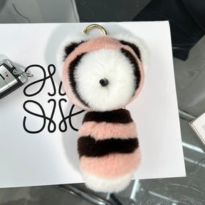 Cute Raccoon Real Rabbit Fur Keychain Toy Bag Charm