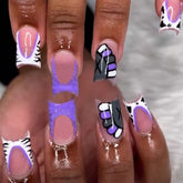 Purple Cartoon Mid-Length Nails, Sweet and Edgy