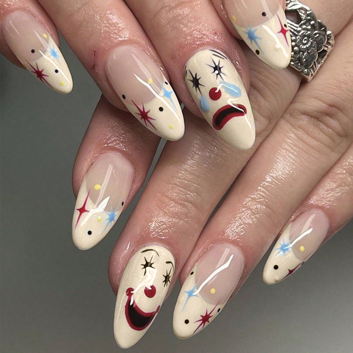 Smiley Face Clown Star French Nail Tips