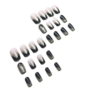 Classic Black Gold Cool Mid-Length Square Nails