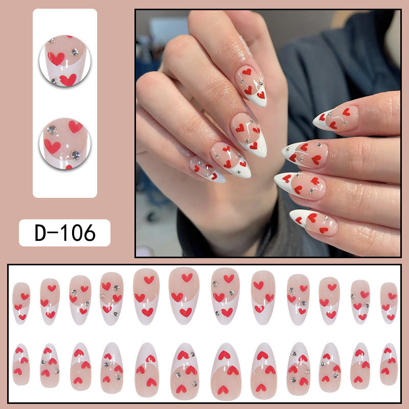 White French Drop Nails - Red Heart Water Diamonds (Wholesale 24-Piece)