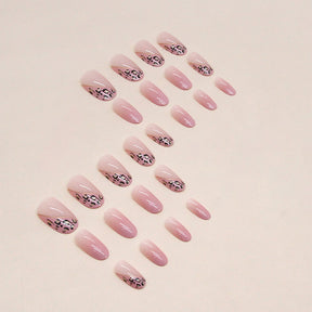 Tender Pink Gradual Change Sweet Girl Leopard Nails Round Head Fashion Fake Nails