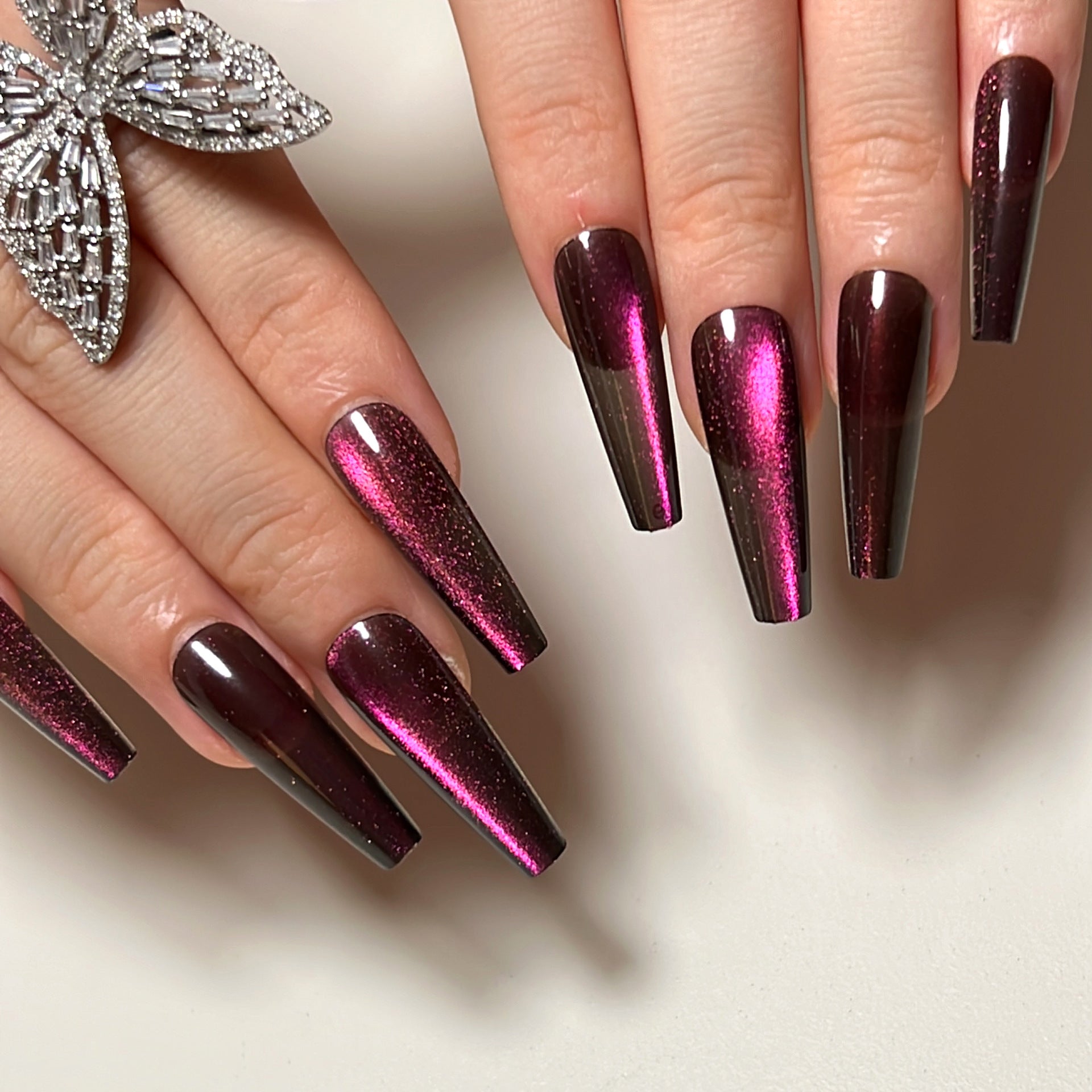 Raspberry Purple Cat Eye Removable Nail Tips