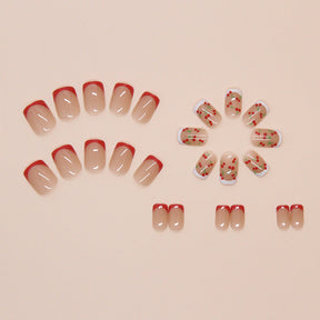 Chic Fall Nails: Removable French Cherry Nail Stickers, 24 Pieces