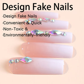 24-Piece Crystal-Encrusted Gradient Long Tapered Nail Tips