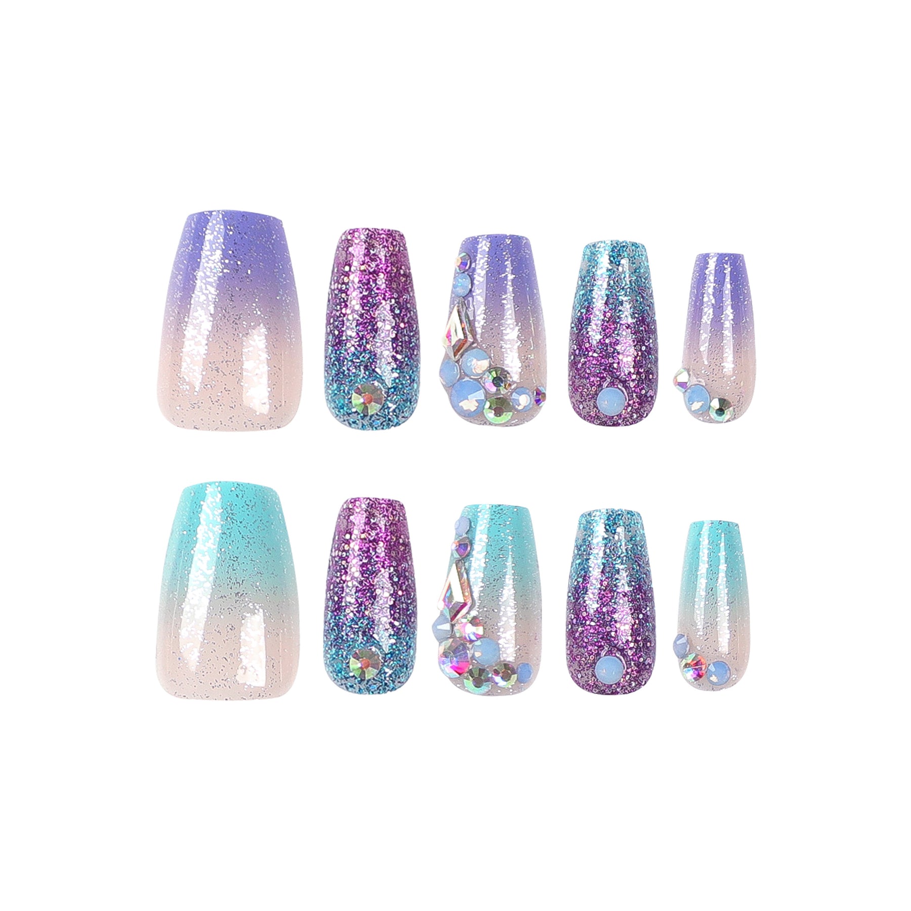 Removable French Gradient Sparkle Nail Extensions