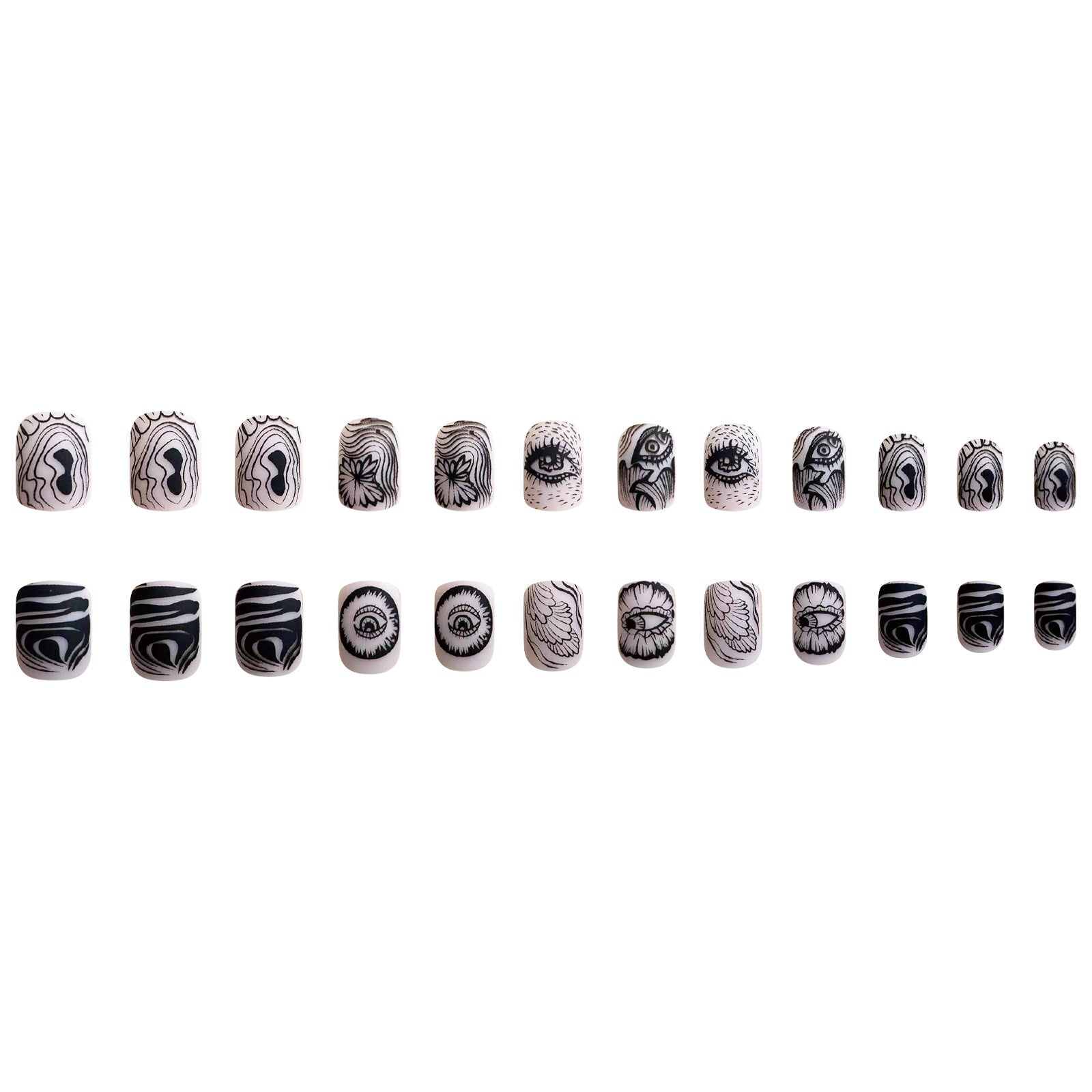 Skin Tone Matte Square Nails with Black Eyes Design