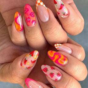 Pointed Waterdrop Nails, Cute Fruit Combo, Summer Hot, 24-Piece Box