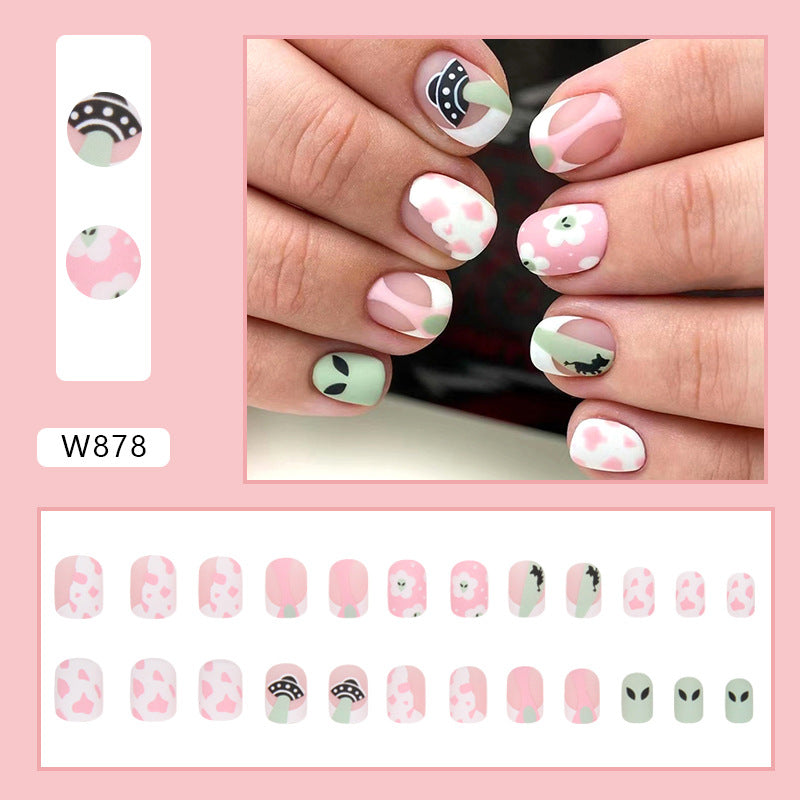 Short Pink White Matte Cow Print Fall Nails - Sweet & Edgy Alien Style