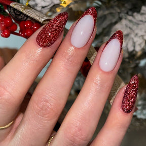 Shiny Wine Red Round Almond Nail Stickers