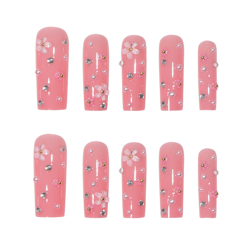 Floral Crystal Metal-Trimmed Long Nail Tips