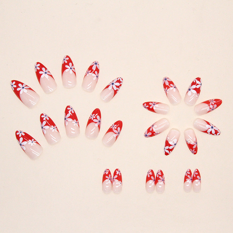 Sunshine Red French Sunflower Fall Nails, 24-Piece Ins-Style Set