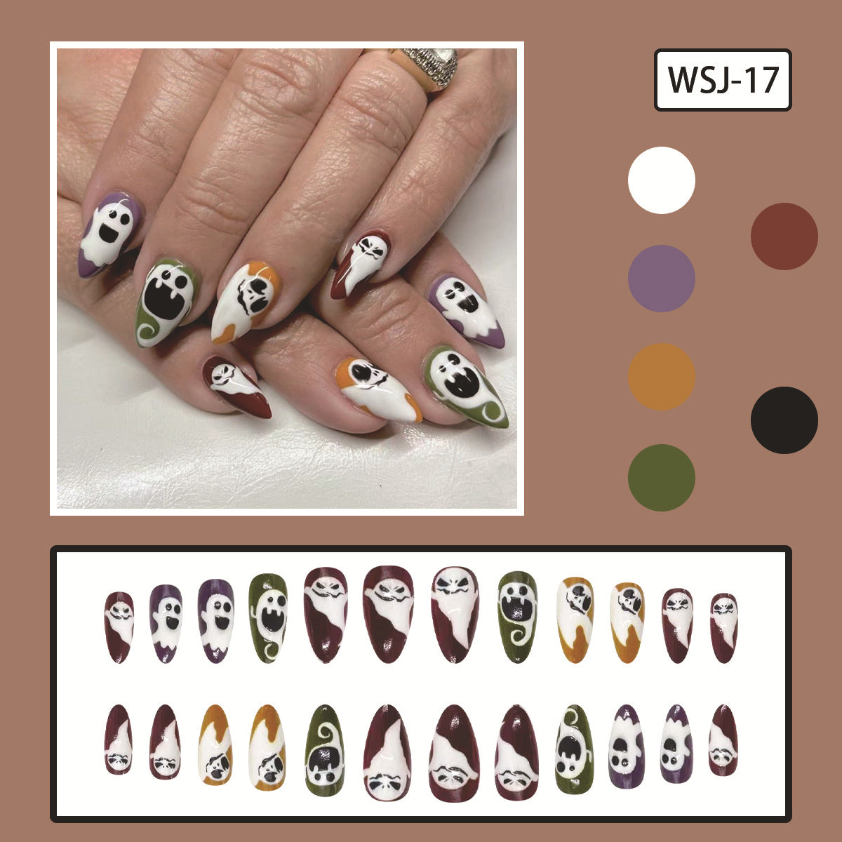 Colorful Graffiti Playful Ghost Design Press-On Nails for Halloween