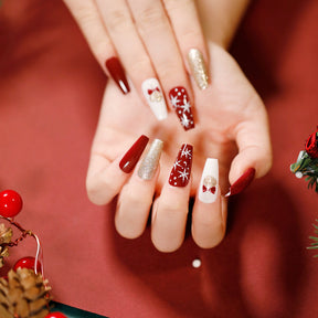 Christmas Press-On Fall Nails Set with Nail Tips